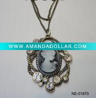 Wholesale bronze base rhinestone setting Audrey Hepburn pendant necklace