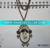 bronze base rhinestone setting Audrey Hepburn pendant necklace