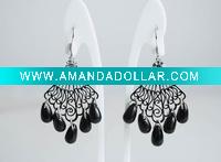 Wholesale Fan Shape Stamping with Acrylic Beads Pendant Drop Earring Jewelry Earring Ladies Jewelry Accessories Earring