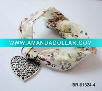 Wholesale 2011 spring handmade fabric bracelet with heart pendant