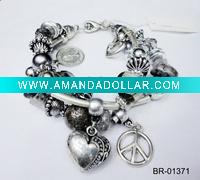 Wholesale handcrafted natural stone faceted beads bracelet with heart&peace pendant