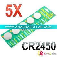 Wholesale 5 CR2450 2450 ECR2450 KCR2450 5029 Button Cell Battery Wholesale Free Air Mail ONLY