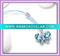 Wholesale Butterfly Mobile Phone Charms decroated with shiny blue rhinestone