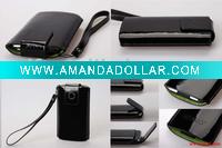 Leather mobile pouch with hand strap