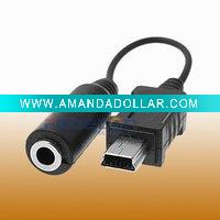 Wholesale 5 pin Mini USB to 3.5mm earphone Jack adapter
