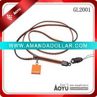 Wholesale customize zipper neck lanyards/strap with soft PVC puller