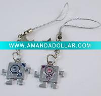 Lovely Couple Cell Phone Strap, Silvery white,Zinc Alloy