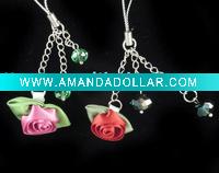 Wholesale handmade fabric flower crystal cell phone charms