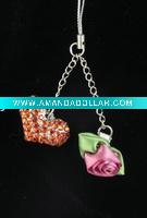 Wholesale cell phone charm with flower rhinestone heart