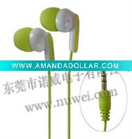 Wholesale green and white in-ear mp3 headphones for mp3 players
