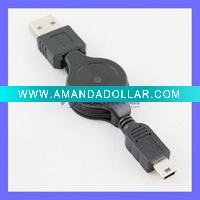 M/M USB A to mini USB B 5 Pin Retractable Cable for MP3
