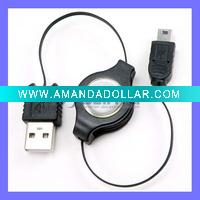 USB 2.0 Retractable Mini USB Cable A to B for PSP MP3