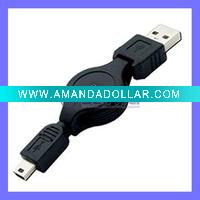 USB A Male to mini USB B 5 Pin Male Retractable Cable