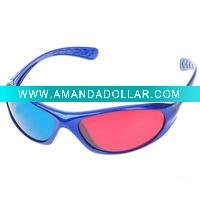 Wholesale Free Shipping Re-useable Plastic Frame Resin Lens Anaglyphic Blue + Red 3D Glasses
