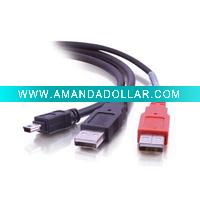 Wholesale USB 2.0 One Mini-b Male to Two A Male Y-Cable