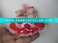 Wholesale Mini Plush Wedding Bear Couples Sitting On Heart Cushion