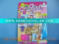 Plastic toy furniture set with doll