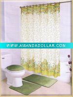 Wholesale Printed green PVC/ PE coated shower curtain 024