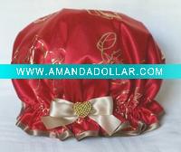 Wholesale Satin shower cap with bowknot- Bloom - Ruby Red