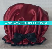 Wholesale Satin shower cap with bowknot- Bloom - Red