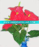 Wholesale artificial flower 5 heads flamingo plant / Anthurium scherzerianum