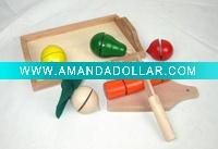 Wholesale wooden educational artificial fruit toys cutting toys kitchen toys for children