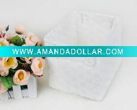 Square woven gift basket with leather handle