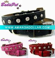 Wholesale Top Quality 100% Genuine Cow Leather Singel Row Rhinestones Dog Collar