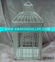 Metal bird cage in white