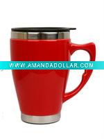 Wholesale new design 18/10 stainless steel interior plastic exterior red mug lady cup car tumbler