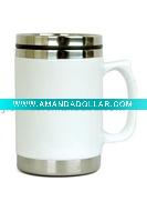 Wholesale on the go 18/8 no rusty stainless steel inside ceramic look plastic outside BPA free cup white travel mugs office tumbler