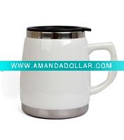 Wholesale 304 stainless steel inner tumbler hot sale ceramic look beer mug plastic out cup