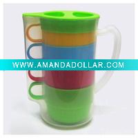 Plastic Water Jug w Colorful 4 Cups Tableware