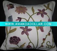 Creweled Cushion Cover--Floral