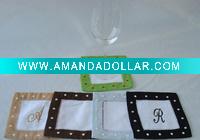 Monogram white linen cocktail napkin