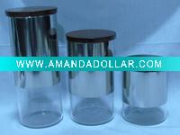 Wholesale Set 4 Stainless Steel Coated Glass Storage Jars