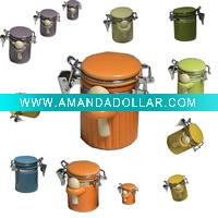 Wholesale Mini ceramic canister with spoon