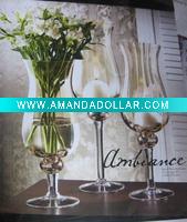 Wholesale handblown glass stemed hurricane candle holder