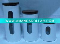 Wholesale Set 4 White Stainless Steel Coated Glass Storage Jars