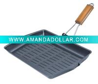 Wholesale carbon steel non-stick grill pan with folding handle