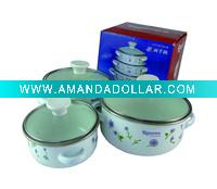 Wholesale 3pc Enamel Casserole Set W/Handle Size:12/14/16cm - A04937