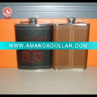 Wholesale leather covered hip flask with emboss and print logo