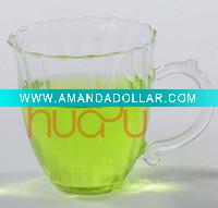 Ribbed glass tea cup with handle