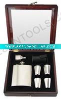 Wholesale Hip flask set in MDF wooden gift box of window-top design