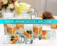 Wholesale 7PCS GLASS DRINKING SET WITH PRINTING, 1JUG AND 6 CUPS