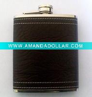 Wholesale stainless steel leather covered hip flask