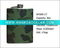 skin-wrapped / leather covered hip flask set