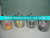 glass mug in cat shape with plastic lid
