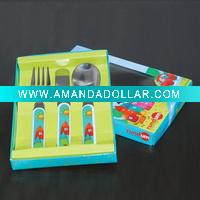 Wholesale stainless steel children cutlery with plastic handle