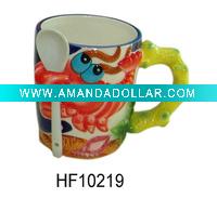 Wholesale Ceramic coffee mug with spoon, (3D design) dolomite ware,coffee mug ,drinkware ,tableware